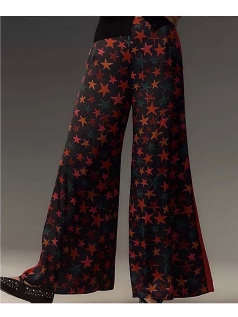 FARM RIO X ANTHROPOLOGIE Star Print Wide Leg Pants Size Large Side Stripes